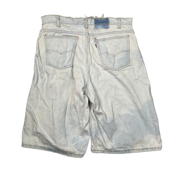 Levi’s VTG 90s 560 Loose Fit Baggy Jean Shorts Jort Orange Tab FLAW Acid Wash 36 - Picture 2 of 10